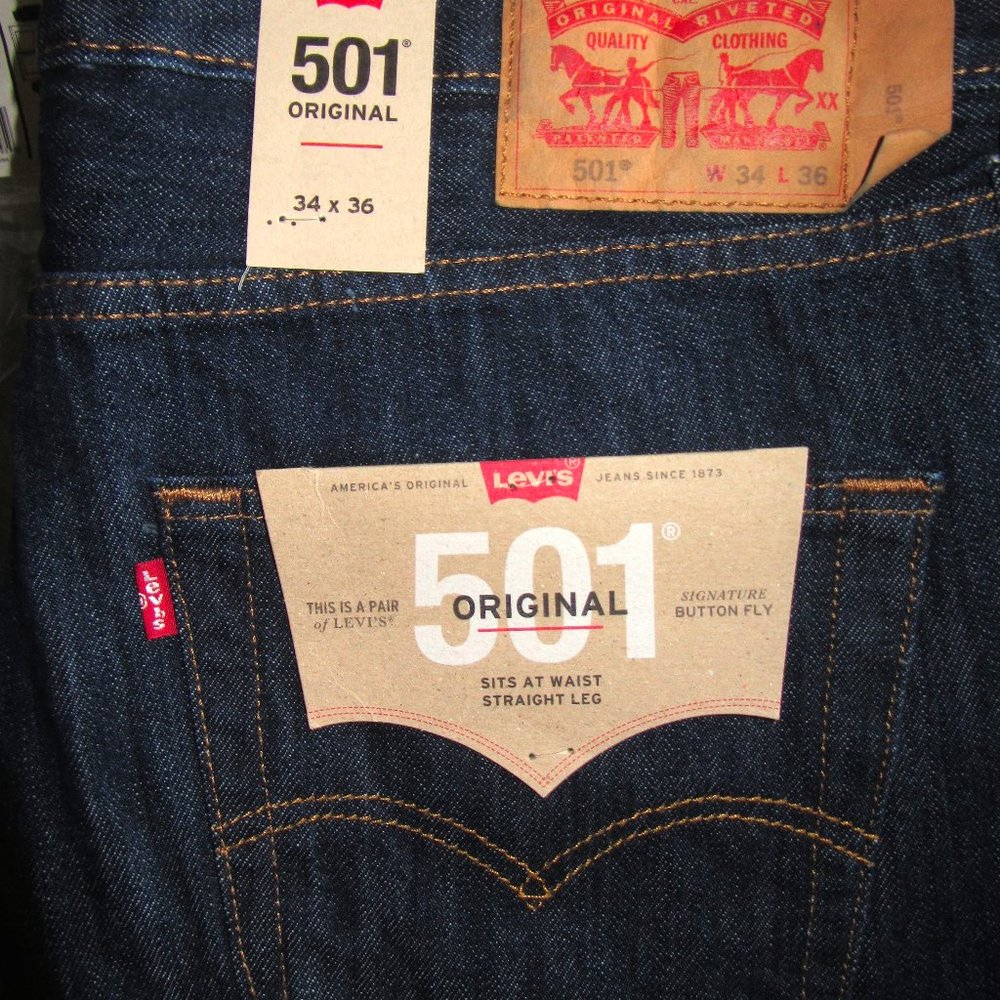 Levi's Jeans 501 Original Dark Blue 34x36 New With Tags Mens Denim